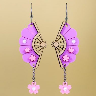Pendientes abanicos japoneses con flores de cerezo Pendientes abanicos japoneses con flores de cerezo
