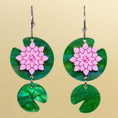 Pendientes Flores Nenúfar color verde nacarado y rosa pastel