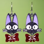 Pendientes de gato con lazo jiji con purpurina