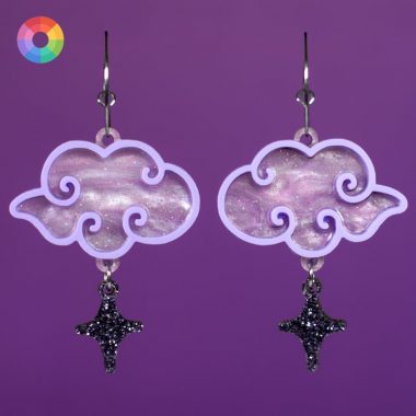 Pendientes de metacrilato acrílicos con forma de nube japonesa kumo en color lila
