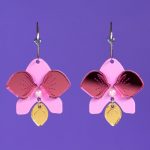 Pendientes de metacrilato y acrílico de flor orquídea en color rosa efecto espejo
