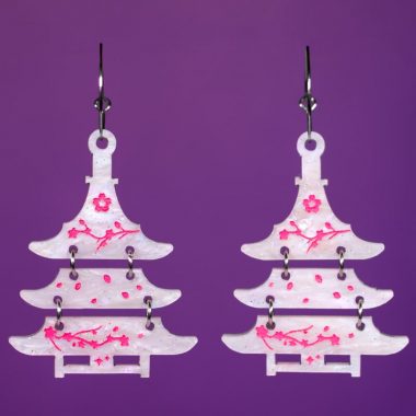 Pendientes TEmplo japonés Hanami con flores de cerezo Sakura