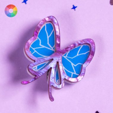 Pinza para el pelo con forma de mariposa holográfica de Shinobu y Kanao de Kimetsu no Yaiba, Guardianes de la Noche