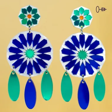 Pendientes de flamenca para feria y romería, en espejo verde y azul, azulejos andaluces originales Pendientes de flamenca para feria y romería, en espejo verde y azul, azulejos andaluces originales