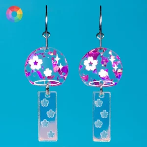 Pendientes Fuurin campana de viento japonesa con flores de cerezo Pendientes Fuurin campana de viento japonesa con flores de cerezo