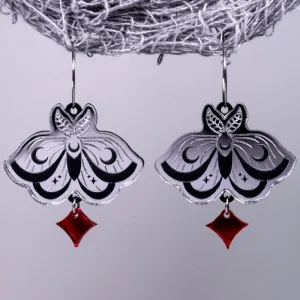 Pendientes polillas espejo con brillante rojo Pendientes polillas espejo con brillante rojo