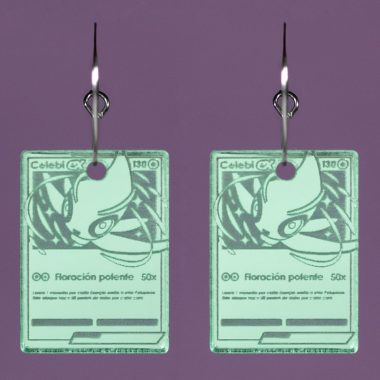 Pendientes de cartas de Pokemon Celebi EX verde Pendientes de cartas de Pokemon Celebi EX verde