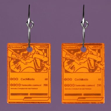 Pendientes de cartas de Pokemon Charizard EX naranja Pendientes de cartas de Pokemon Charizard EX naranja