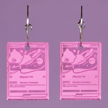 Pendientes de cartas de Pokemon Mew EX rosa Pendientes de cartas de Pokemon Mew EX rosa