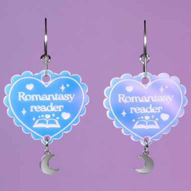 Pendientes literarios Romantasy reader holográfico con corazón y libro