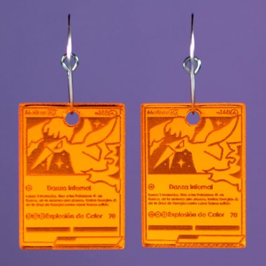 Pendientes de cartas de Pokemon Moltres EX naranja espejo Pendientes de cartas de Pokemon Moltres EX naranja espejo