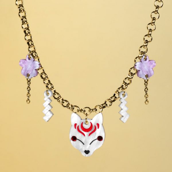 Collar japonés zorro Kitsune japón kawaii de acero inoxidable
