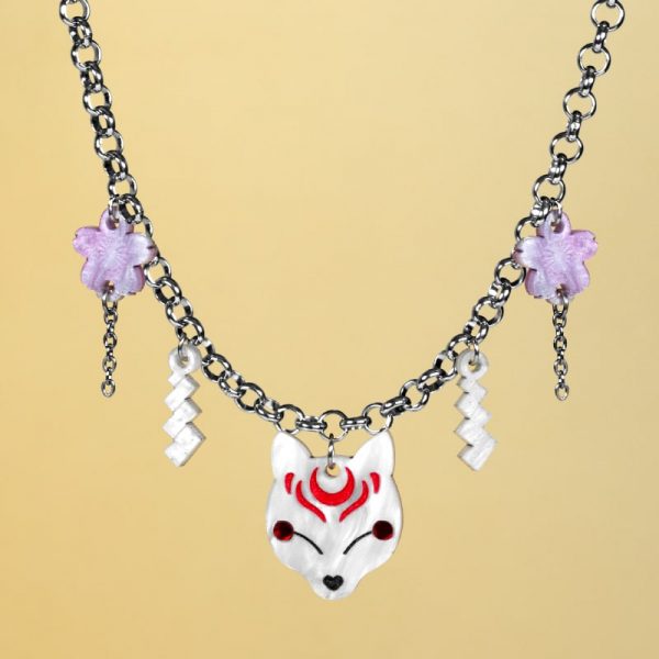 Collar japonés zorro Kitsune japón kawaii de acero inoxidable