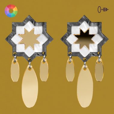 Pendientes de flamenca para feria y romería, en espejo dorado, azulejos andaluces originales