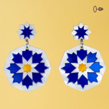 Pendientes de flamenca para feria y romería, en espejo azul, azulejos andaluces originales