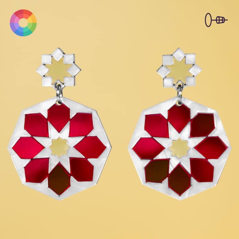 Pendientes de flamenca para feria y romería, en espejo de colores, azulejos andaluces originales
