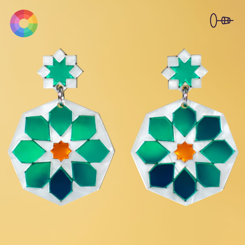 Pendientes de flamenca para feria y romería, en espejo de colores, azulejos andaluces originales