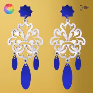 Pendientes de flamenca para feria y romería, en espejo azul, azulejos andaluces originales