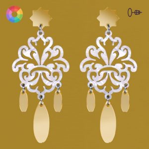 Pendientes de flamenca para feria y romería, en espejo dorado, azulejos andaluces originales