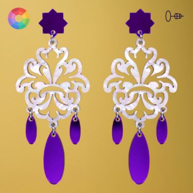 Pendientes de flamenca para feria y romería, en espejo morado y lila, azulejos andaluces originales