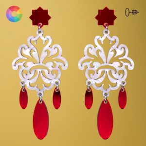 Pendientes de flamenca para feria y romería, en espejo rojo, azulejos andaluces originales