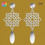 Pendientes de flamenca para feria y romería, en espejo plateado, azulejos andaluces originales
