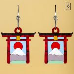 Pendientes puerta torii y monte Fuji paisaje en diferentes colores, estilo japón