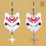 Pendientes japoneses zorro Kitsune japón con estrella de metal