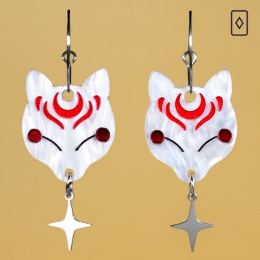Pendientes japoneses zorro Kitsune japón con estrella de metal