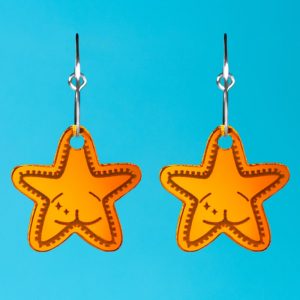 Pendientes estrella culona Patricio Bob Esponja efecto espejo color naranja