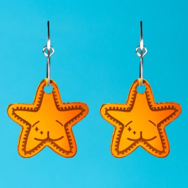 Pendientes estrella culona Patricio Bob Esponja efecto espejo color naranja