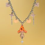 Collar acero inoxidable otoño con seta y hojas, cadena plateada o dorada