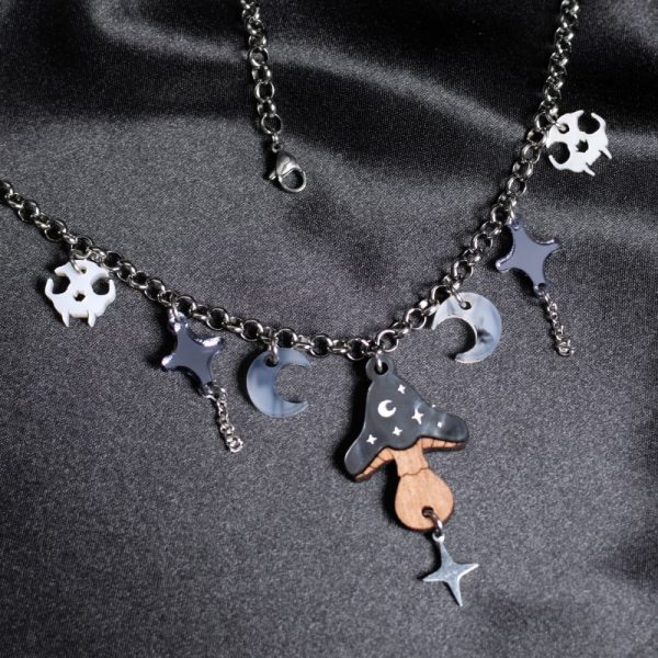 Collar acero inoxidable halloween de brujas con seta, cadena plateada o dorada
