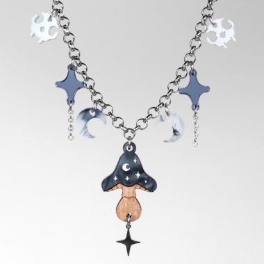 Collar acero inoxidable halloween de brujas con seta, cadena plateada o dorada