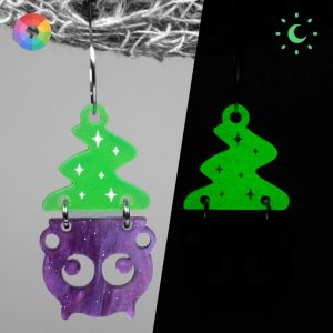Pendientes caldero mágico de bruja en diferentes colores y brilla en la oscuridad