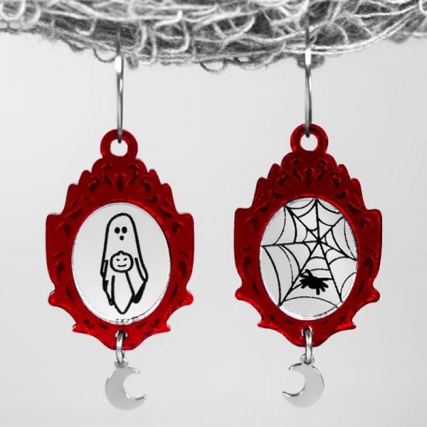 Pendientes de espejos encantados con fantasmas y telaraña inspirados en halloween de neoplanet