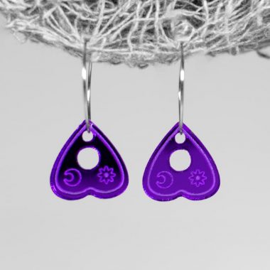 Pendientes en forma de puntero de ouija en color morado con efecto espejo de Neoplanet