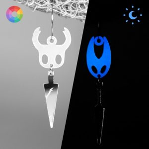 Pendientes Hollow Knight de El Caballero y Hornet que brillan en la oscuridad