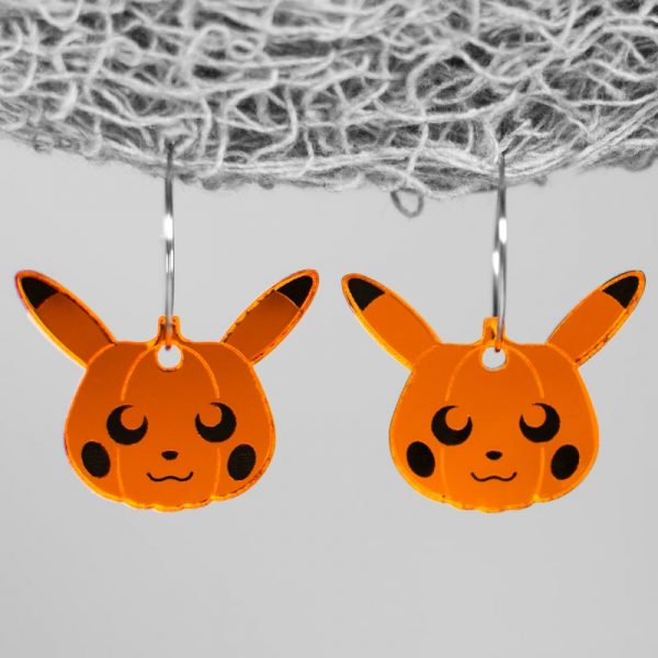 Pendientes halloween calabazas pikachu efecto espejo color naranja