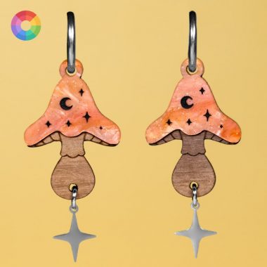 Pendientes setas otoño color naranja y madera Pendientes setas otoño color naranja y madera