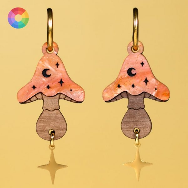 Pendientes setas otoño color naranja y madera