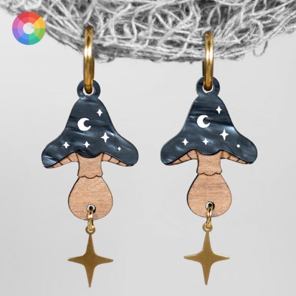 Pendientes setas spooky halloween color negro y madera