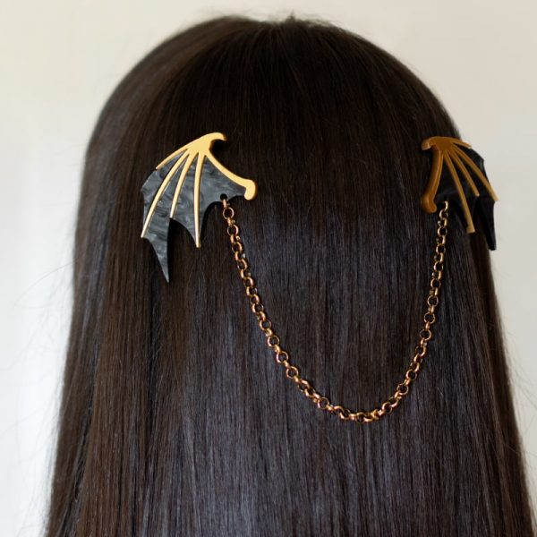 Conjunto pinzas para el pelo en forma de alas de dragón con cadena de Neoplanet