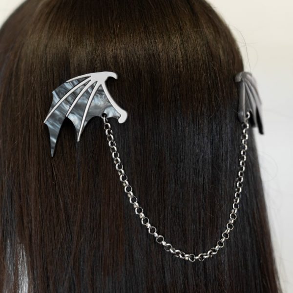 Conjunto pinzas para el pelo en forma de alas de dragón con cadena de Neoplanet
