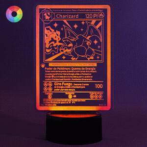 Lámpara led de colores para decoración, ambiernte lectura, con forma de carta Pokemon Charizard, primera edición en idioma español