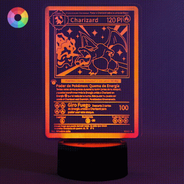 Lámpara led de colores para decoración, ambiernte lectura, con forma de carta Pokemon Charizard, primera edición en idioma español