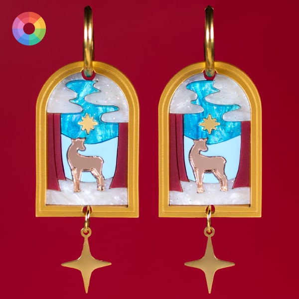 PEndientes de invierno ciervos de nara y nieve, accesorios para moda invierno y regalos de navidad