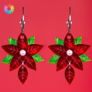 Pendientes de flor de pascua en color roja y blanca, accesorios de moda para invierno