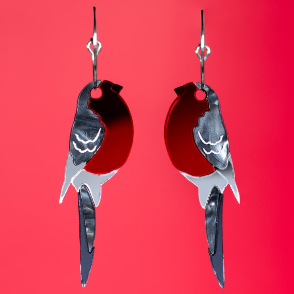 Pendientes pajaro petirrojo colores vivos efecto espejo