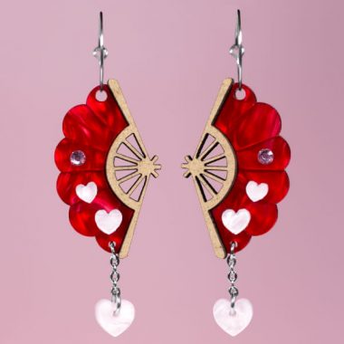 Pendientes acrílicos apra San Valentín, abanico nacarado con corazones Neoplanet Pendientes acrílicos apra San Valentín, abanico nacarado con corazones Neoplanet